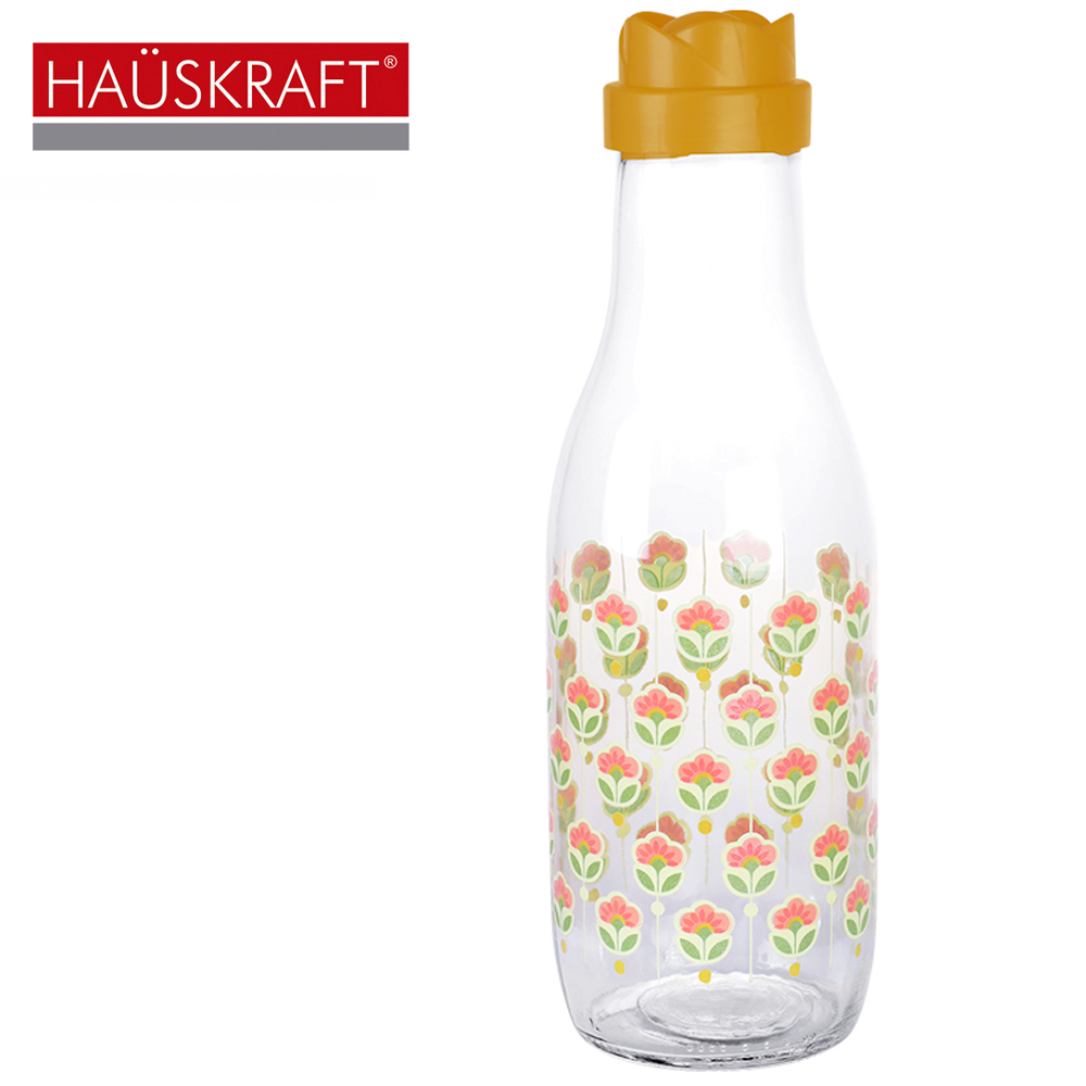 GARRAFA DE AGUA DE VIDRO FLOR COM TAMPA DE PLASTICO HAUSKRAFT 1L