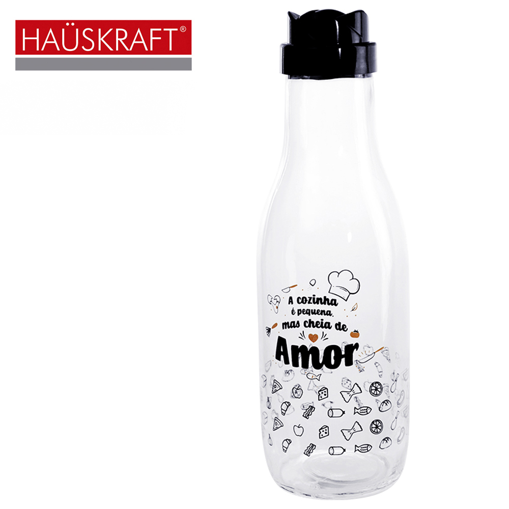 GARRAFA DE AGUA DE VIDRO AMOR COM TAMPA DE PLASTICO HAUSKRAFT 1L