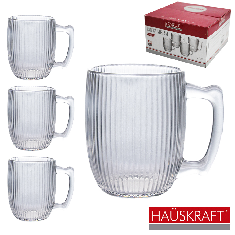 JOGO DE CANECA XICARA DE VIDRO PARA CAFE / CAPPUCCINO MIRIAM HAUSKRAFT COM 4 PECAS 240ML