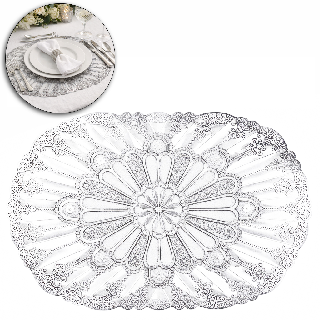 TOALHA LUGAR AMERICANO DE PVC OVAL VAZADO MALTA FLOR 45X30CM