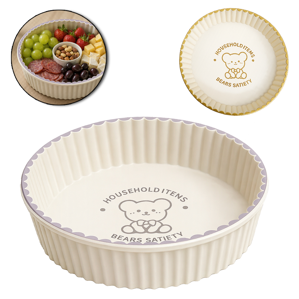 BANDEJA PETISQUEIRA DE PLASTICO REDONDA URSO COM BORDA DOURADA / PRATA 3,5X15,5CM DE Ø