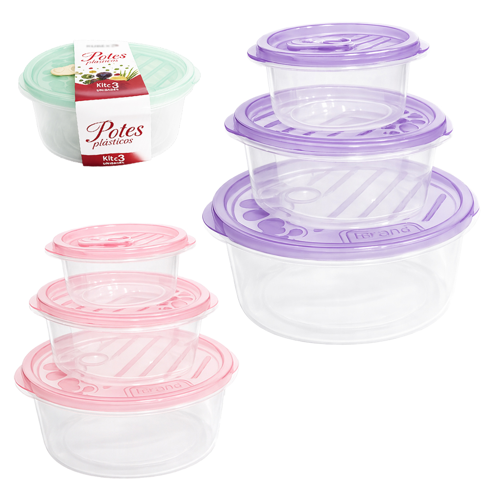 CONJUNTO DE POTE DE PLASTICO REDONDO COM TAMPA E VALVULA INTER HOUSE 3 PECAS PMG