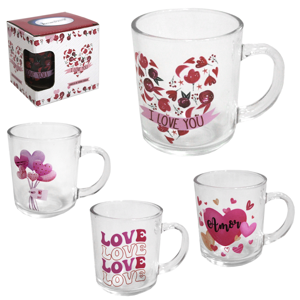 CANECA XICARA DE VIDRO ESTAMPAS SORTIDAS 200ML