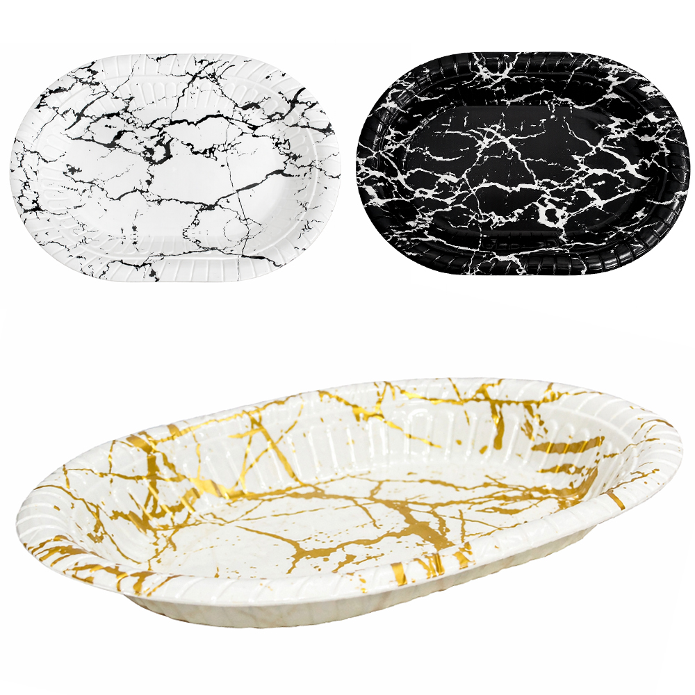 BANDEJA DE PLASTICO OVAL MARMORE 28X20X3CM