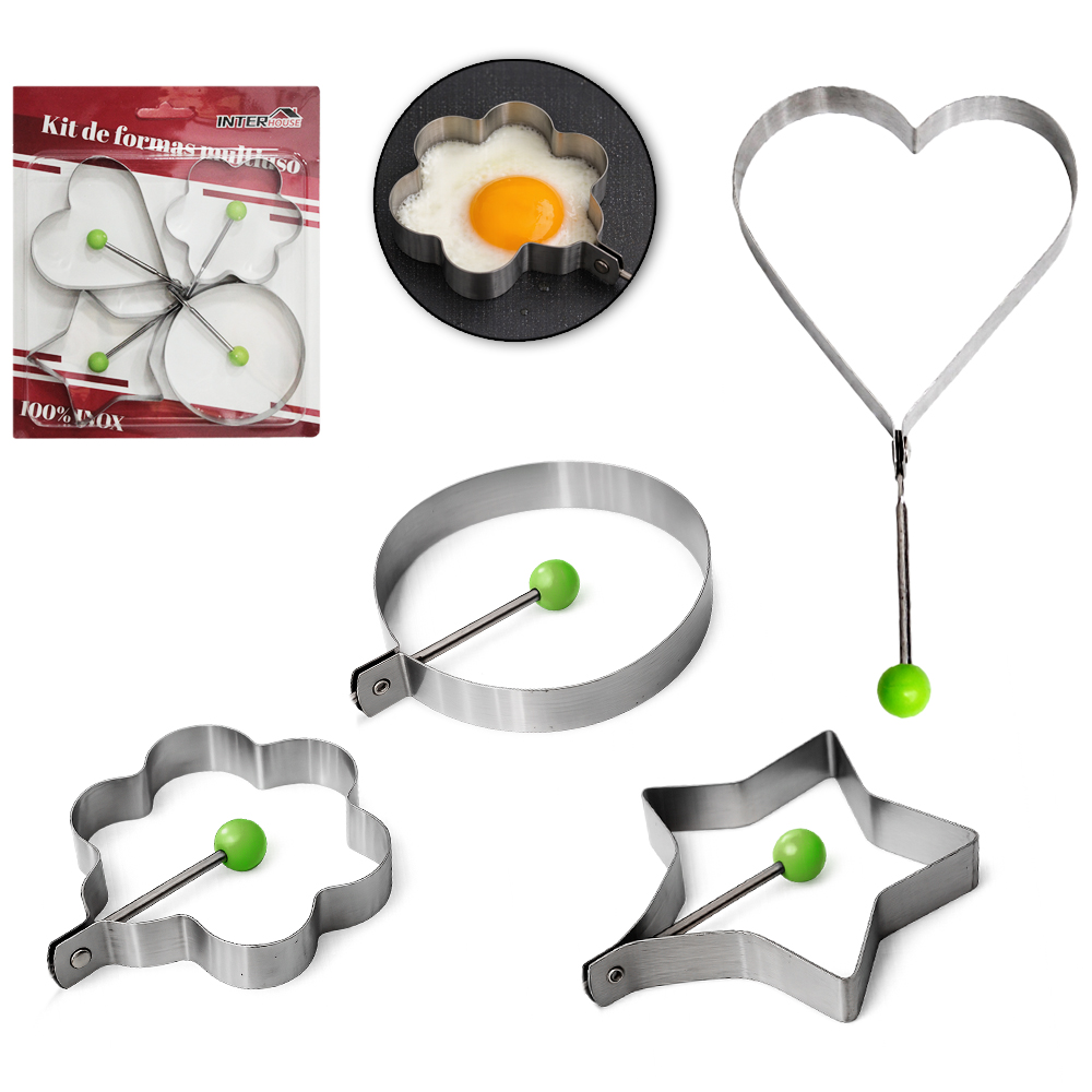 CORTADOR MOLDE DE INOX PARA BISCOITO SORTIDOS INTER HOUSE COM 4 PECAS