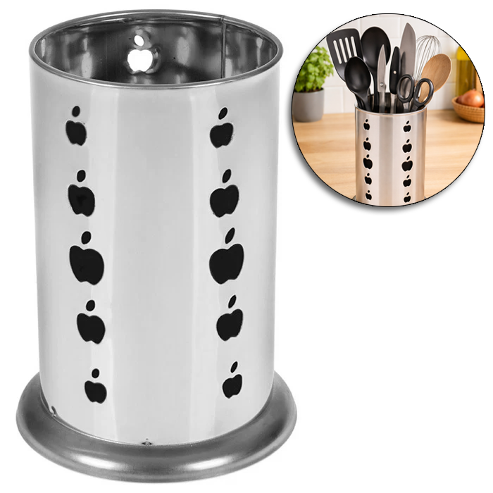 PORTA TALHER / ESCORREDOR DE TALHER REDONDO VAZADO DE INOX 15,5X12,5CM DE Ø 