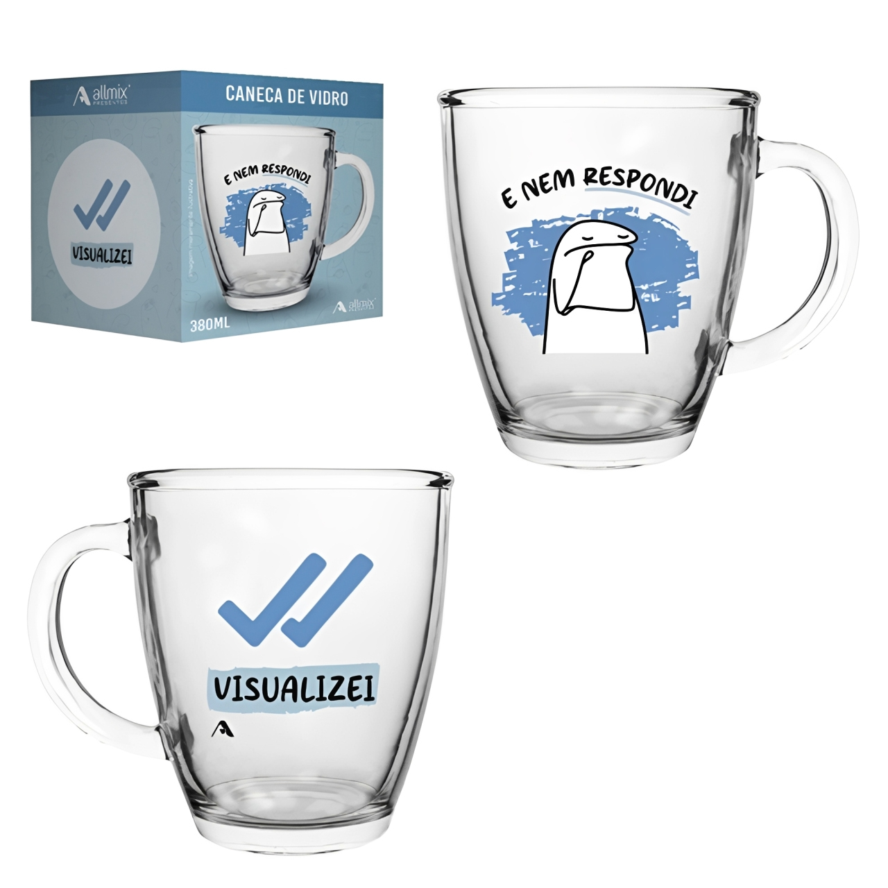 CANECA XICARA DE VIDRO CONICA COLECAO FLORK VISUALIZEI E NEM RESPONDI 350ML