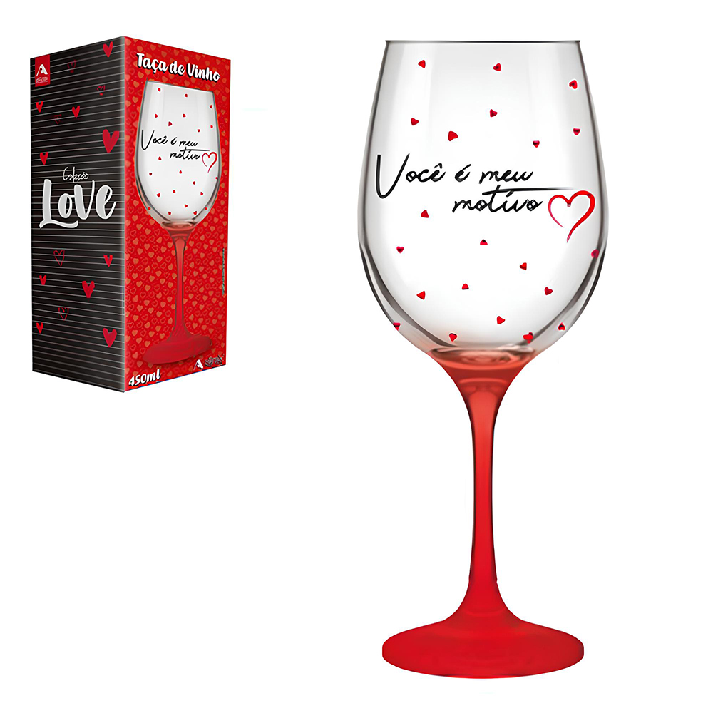 TACA DE VIDRO PARA AGUA / VINHO COLECAO LOVE VOCE E MEU MOTIVO 450ML