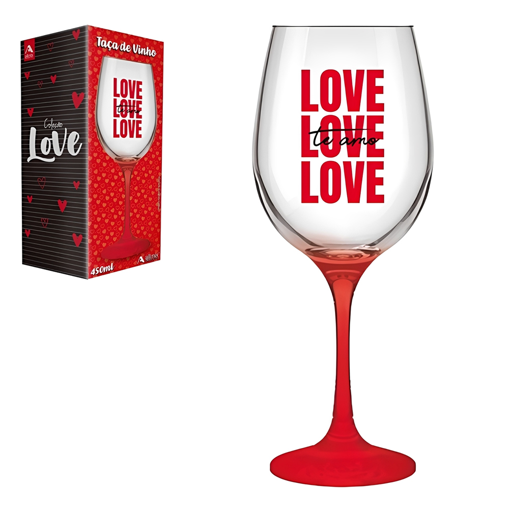 TACA DE VIDRO PARA AGUA / VINHO COLECAO LOVE TE AMO LOVE LOVE LOVE 450ML