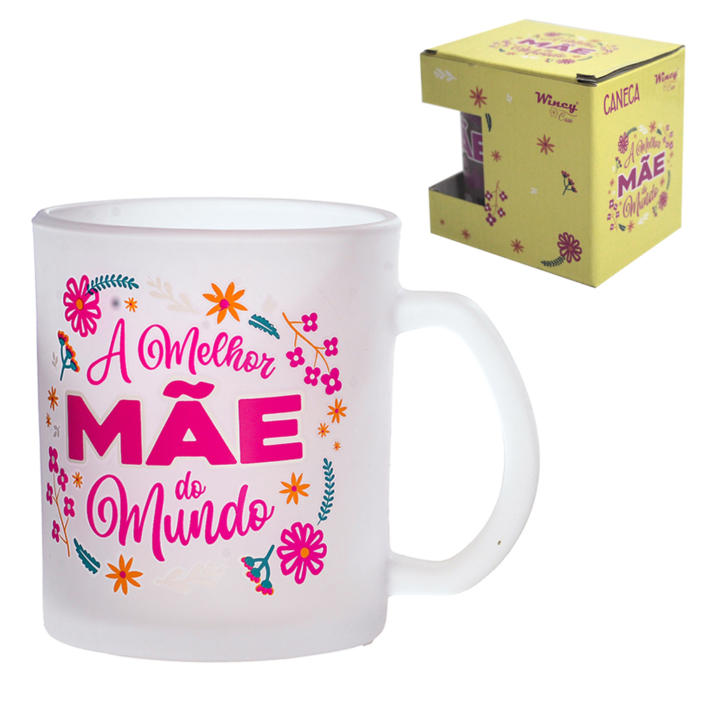 CANECA XICARA DE VIDRO FOSCO A MELHOR MAE DO MUNDO 320ML