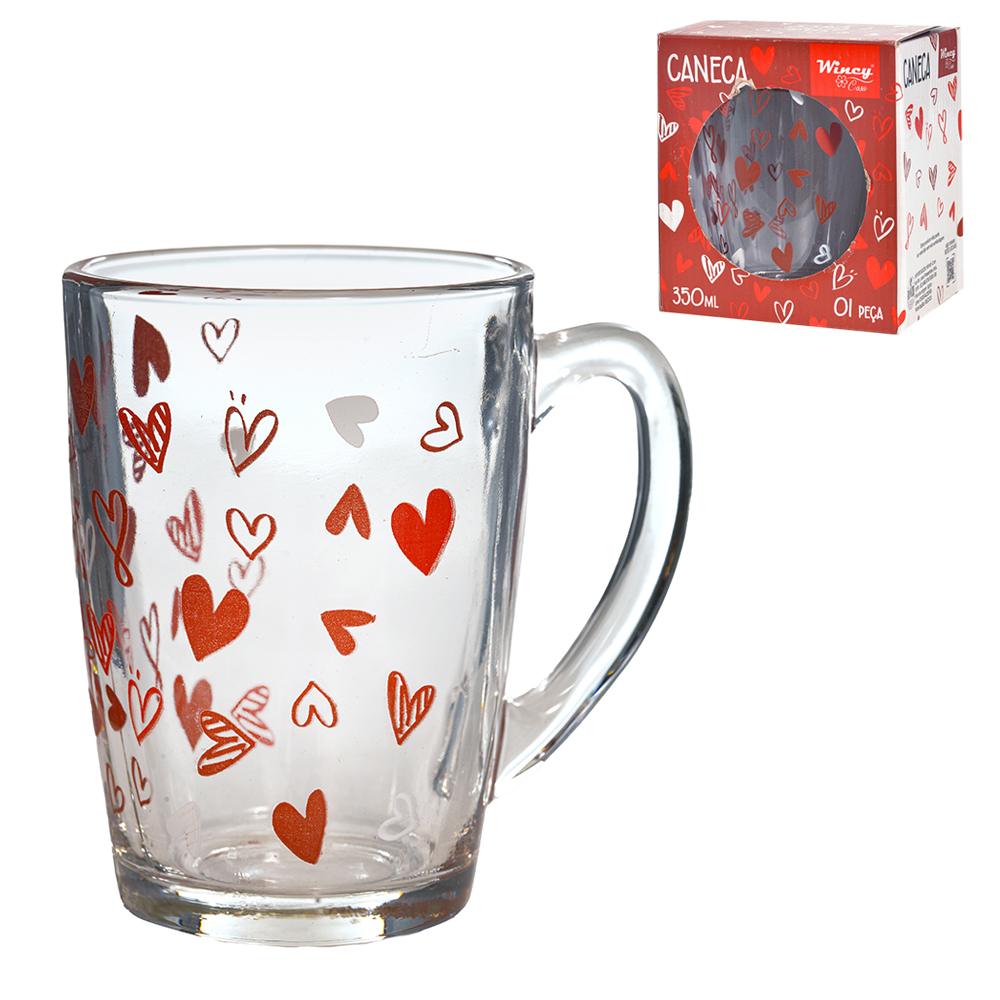 CANECA XICARA DE VIDRO CORACAO 350ML 