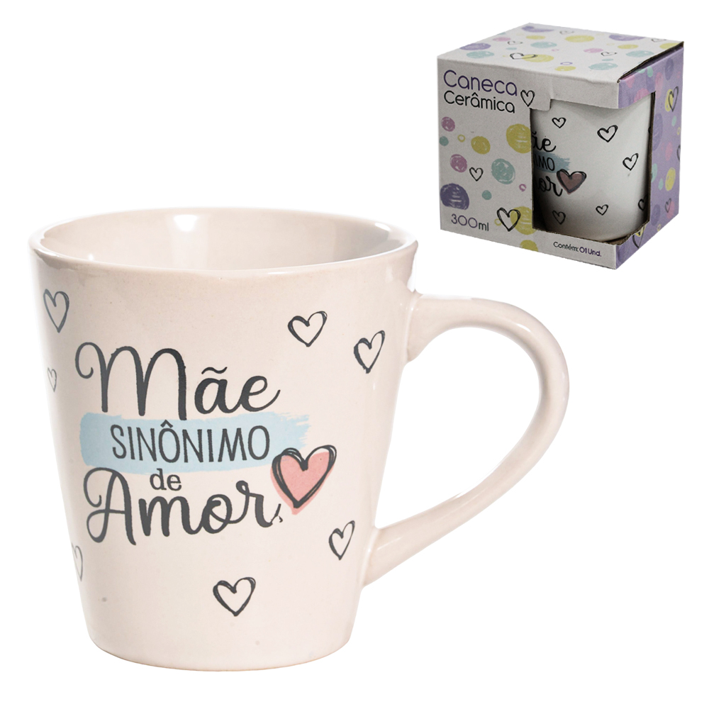CANECA DE PORCELANA MAE SINONIMO DE AMOR 300ML