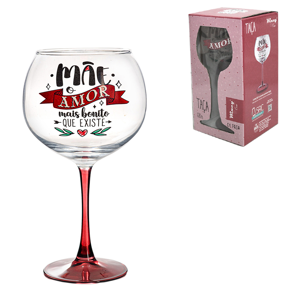 TACA DE VIDRO PARA AGUA / VINHO MAE AMOR MAIS BONITO QUE EXISTE 680ML