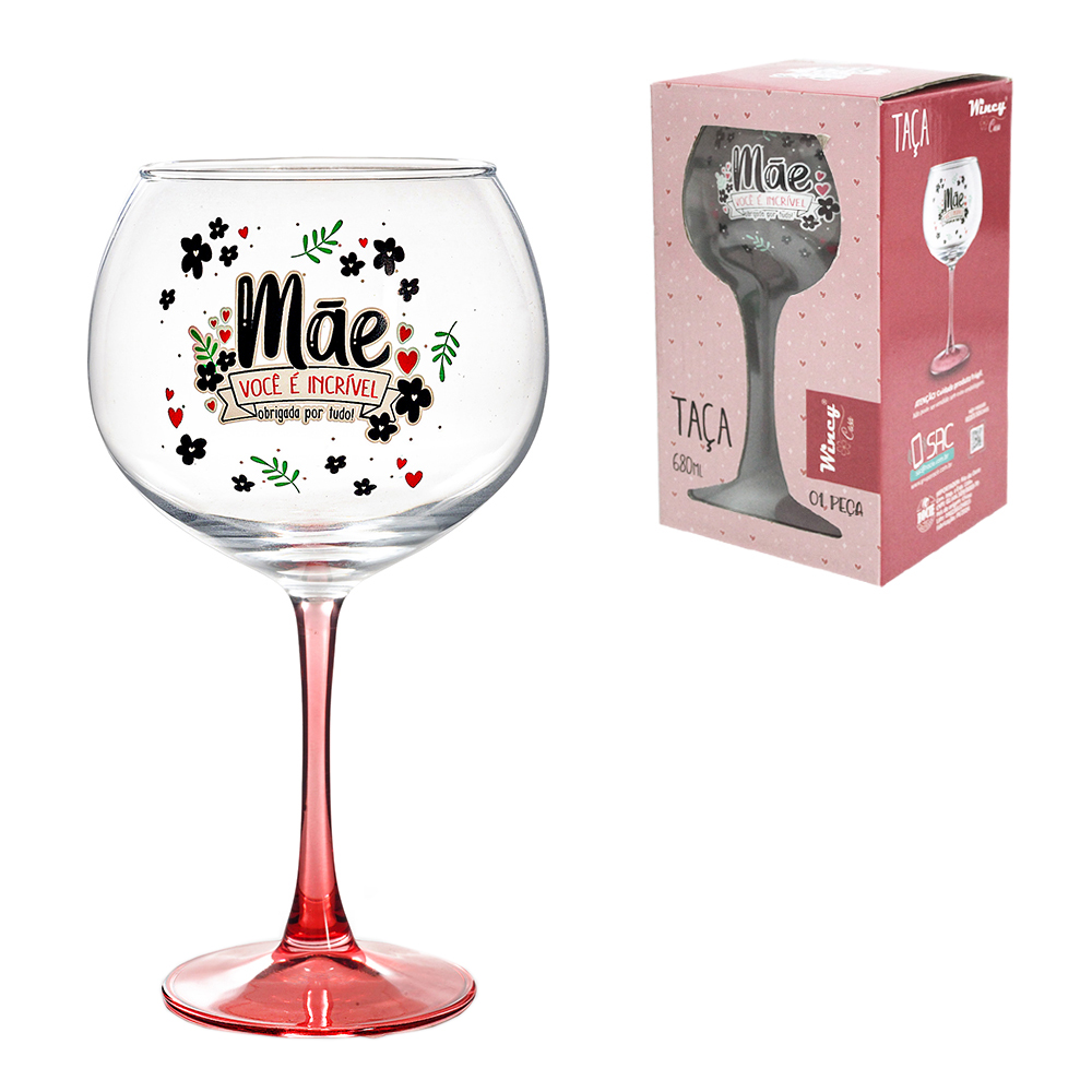 TACA DE VIDRO PARA AGUA / VINHO MAE VOCE E INCRIVEL OBRIGADA POR TUDO 680ML
