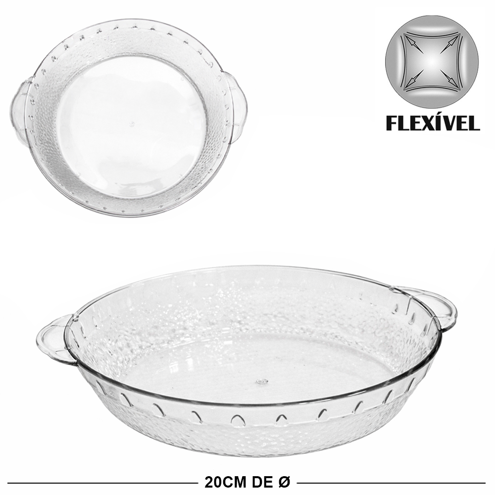 BANDEJA (TIGELA) DE PLASTICO PET FLEXIVEL REDONDA COM ALCA 4,5X23X20CM DE Ø