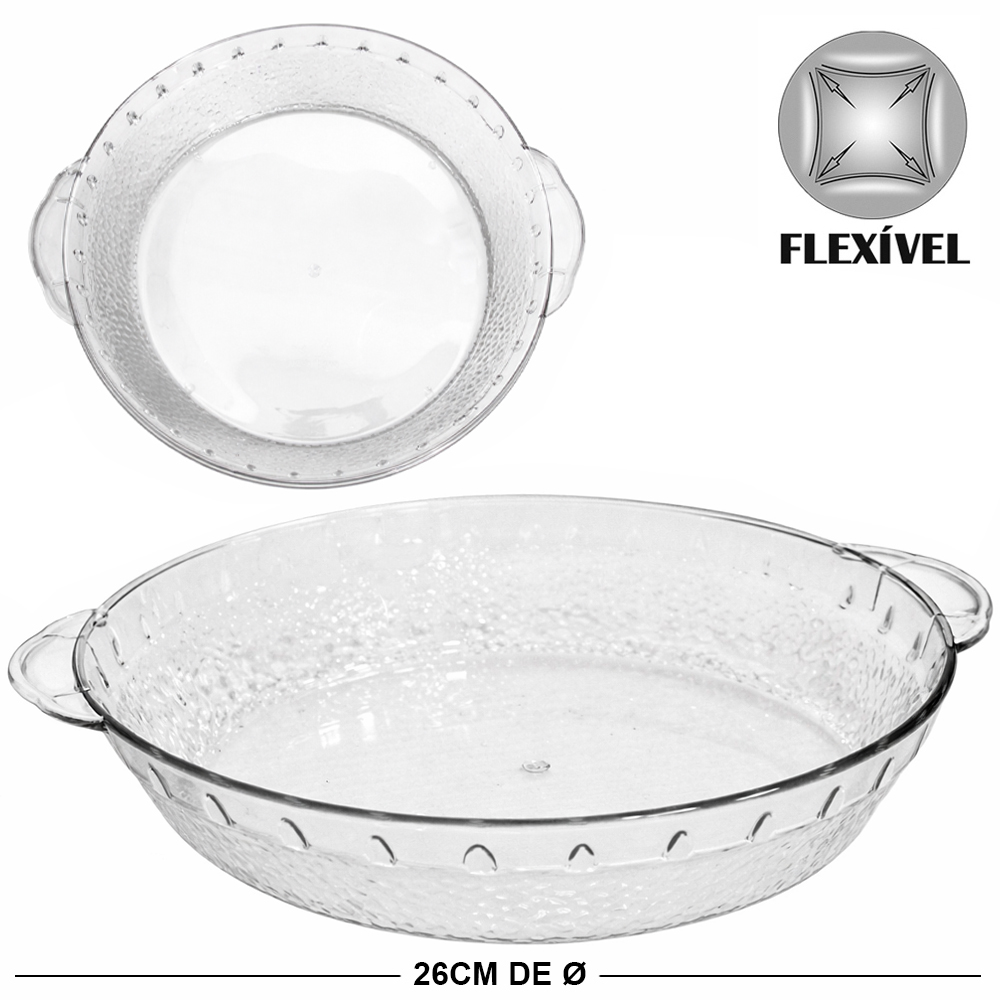 BANDEJA (TIGELA) DE PLASTICO PET FLEXIVEL REDONDA COM ALCA 5,5X30X26CM DE Ø