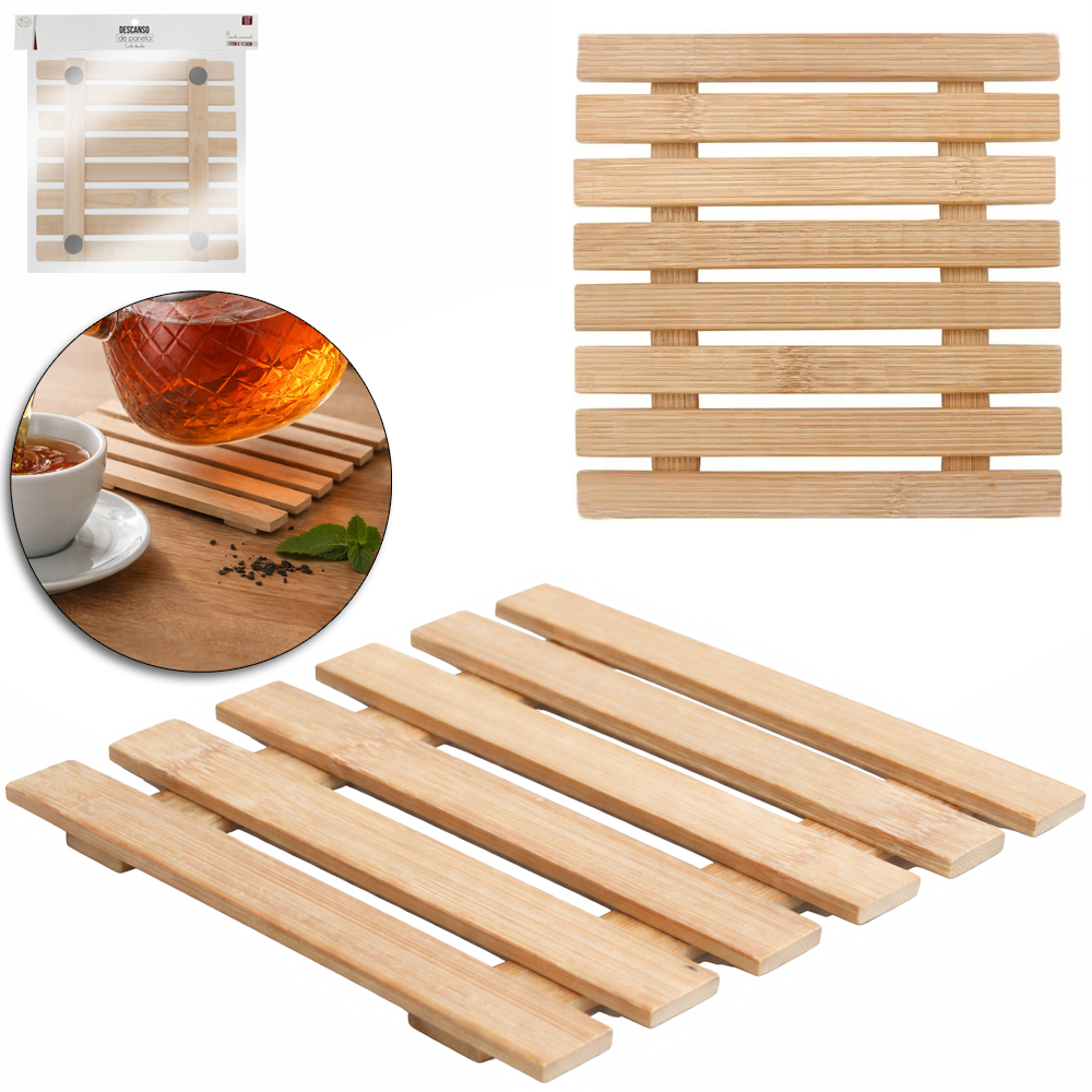 DESCANSO DE PANELA DE BAMBU QUADRADO 17CM