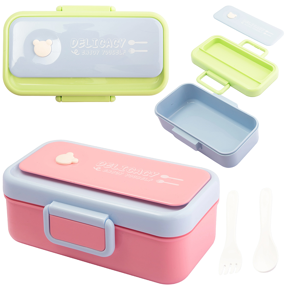 MARMITA DE PLASTICO RETANGULAR DELICACY ENJOY YOUSELF COM COLHER + GARFO E TRAVA LATERAL 19X11X7CM