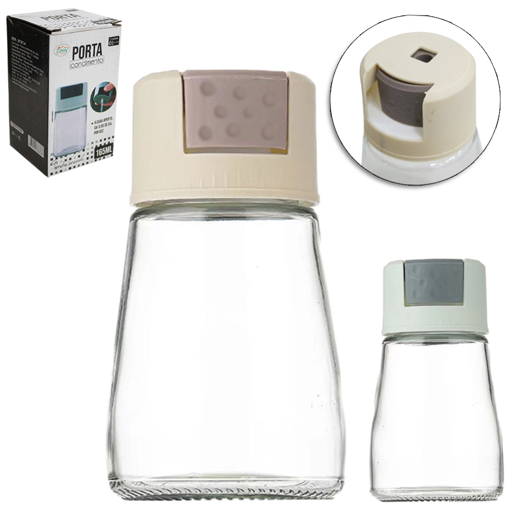 PORTA CONDIMENTO SALEIRO DE VIDRO COM DOSADOR 165ML