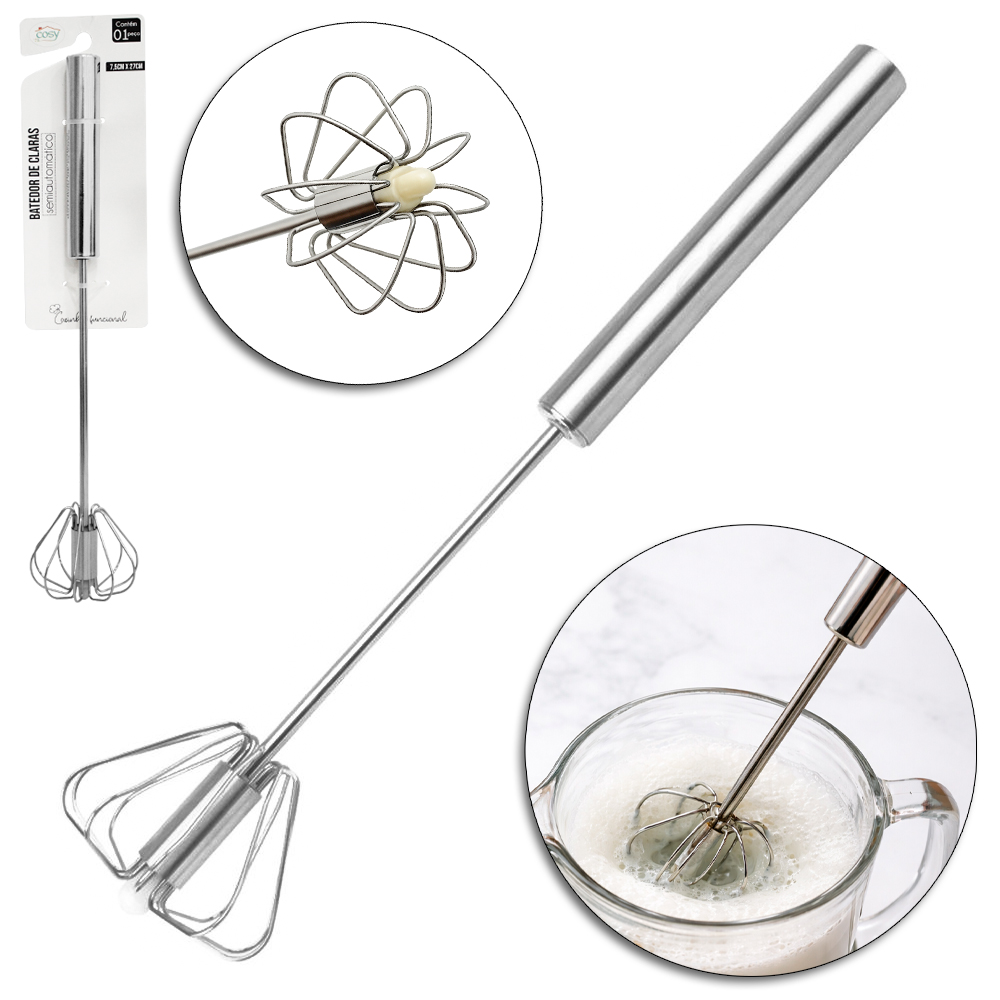 BATEDOR DE CLARA FOUET SEMI AUTOMATICO DE INOX 27X7,5CM 