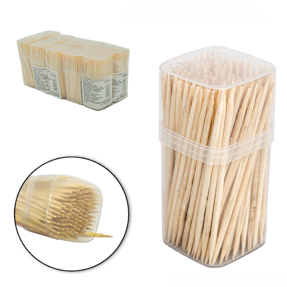 PALITEIRO DE PLASTICO COM 150 PALITOS DE MADEIRA NEX COOK 6,7X3X3CM