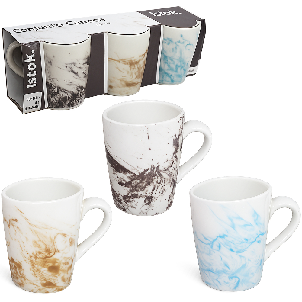 JOGO DE CANECA DE PORCELANA EVA MARMORIZADA COM 3 PECAS 240ML