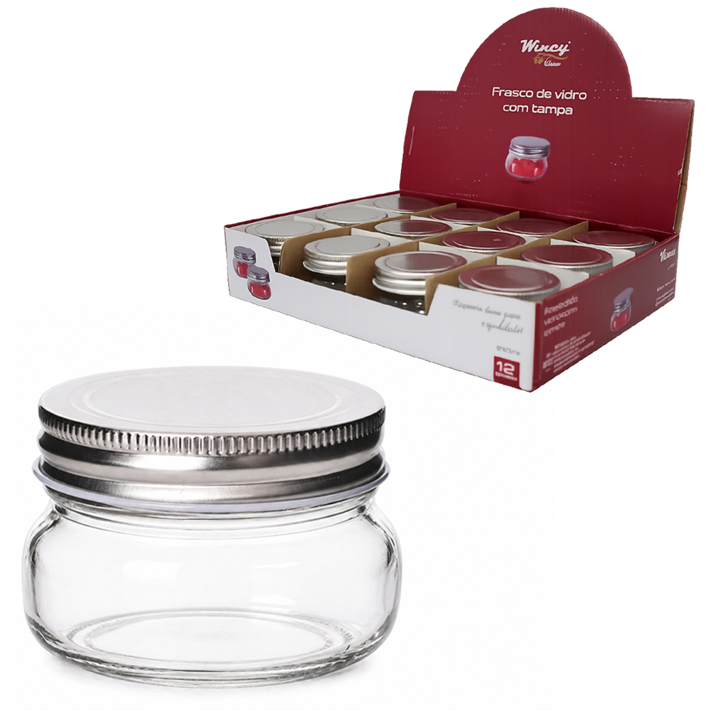 POTE FRASCO DE VIDRO REDONDO COM TAMPA DE METAL 150ML DP PLAY