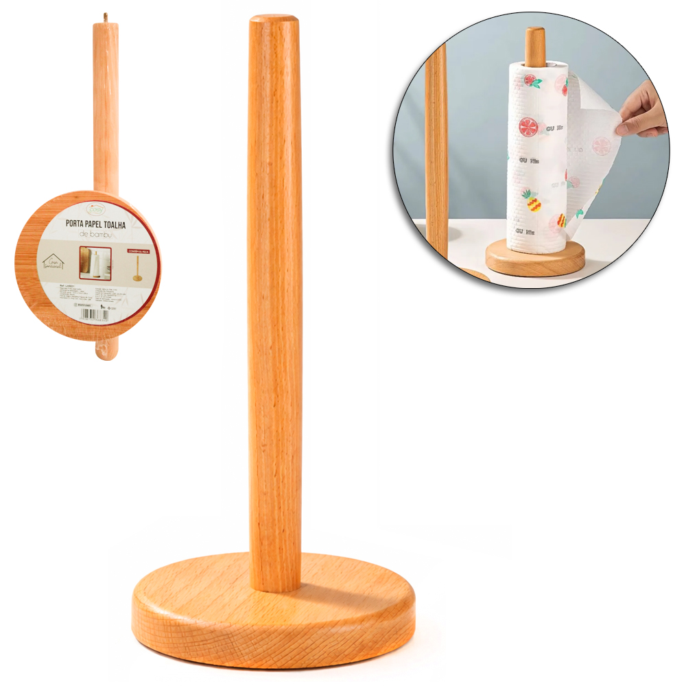 PORTA PAPEL TOALHA DE MESA DE BAMBU 28X12CM DE Ø