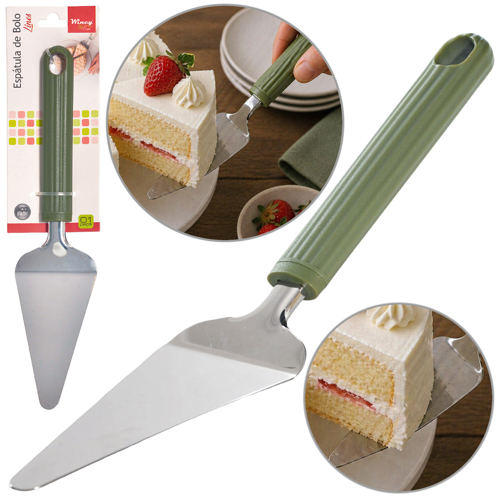  ESPATULA DE BOLO DE INOX CABO PLASTICO VERDE LINES 26,5X6CM 