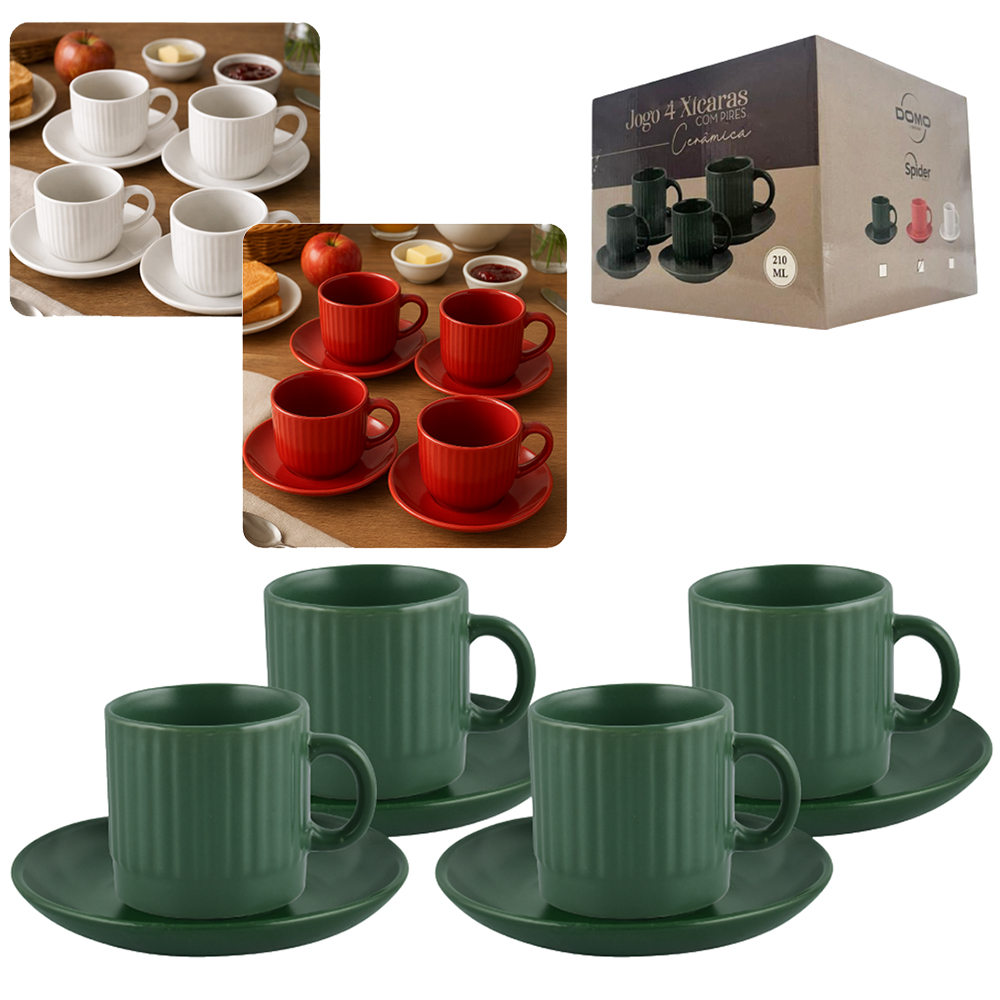JOGO DE XICARA DE PORCELANA COM PIRES PARA CHA 8 PECAS 210ML