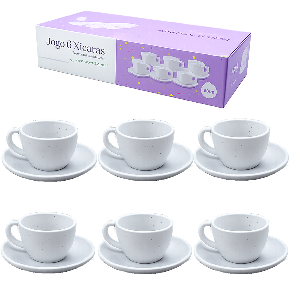 JOGO DE XICARA DE PORCELANA COM PIRES PARA CAFE 12 PECAS 80ML