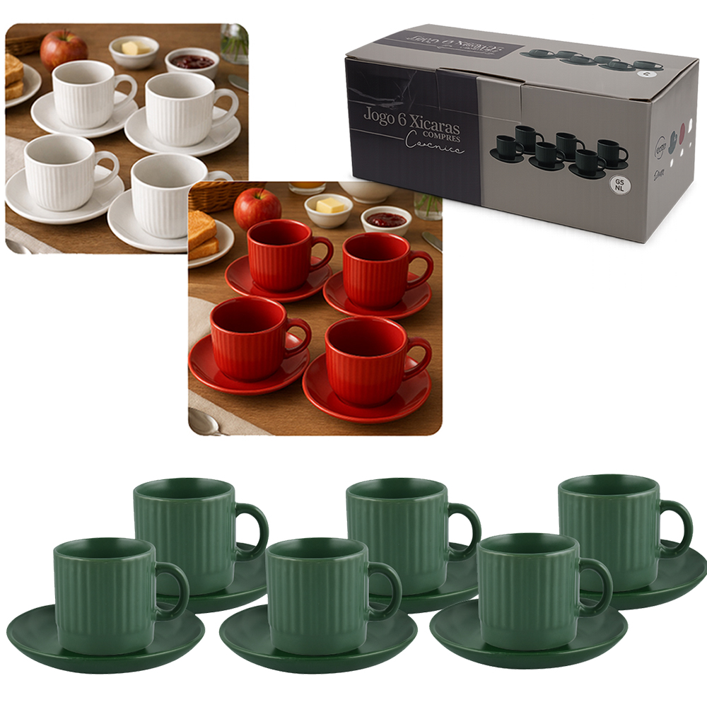 JOGO DE XICARA DE PORCELANA COM PIRES PARA CAFE 12 PECAS 85ML