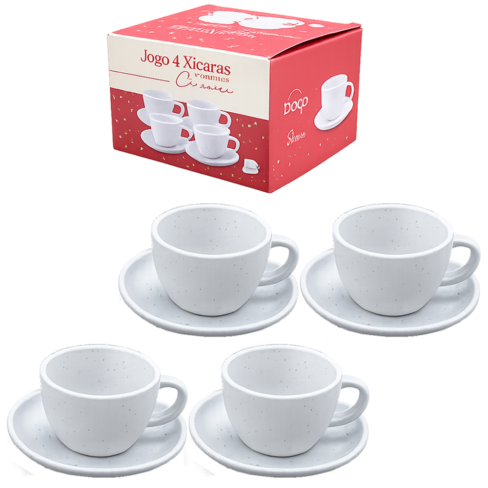 JOGO DE XICARA DE PORCELANA COM PIRES PARA CHA 8 PECAS 210ML
