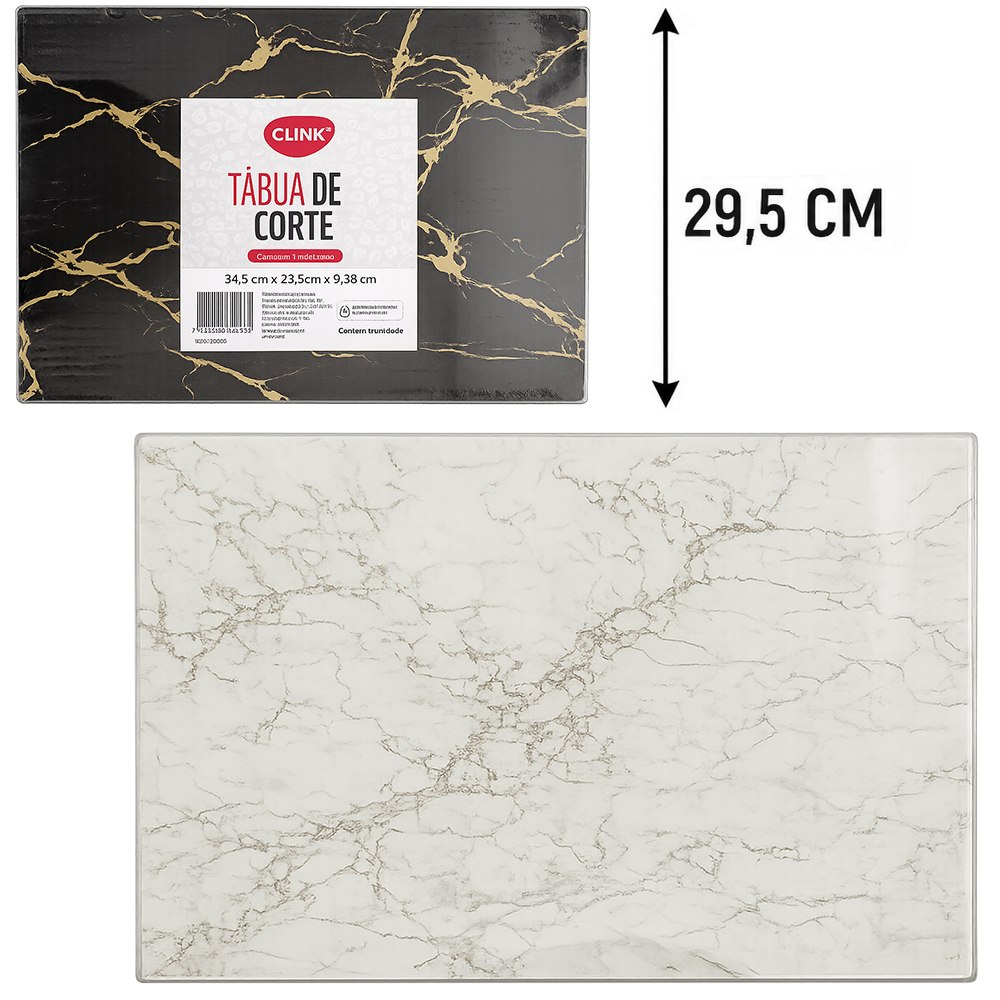 TABUA DE CORTE DE VIDRO MULTIUSO RETANGULAR MARMORE PRETO / BRANCO 39,5X29,5CM