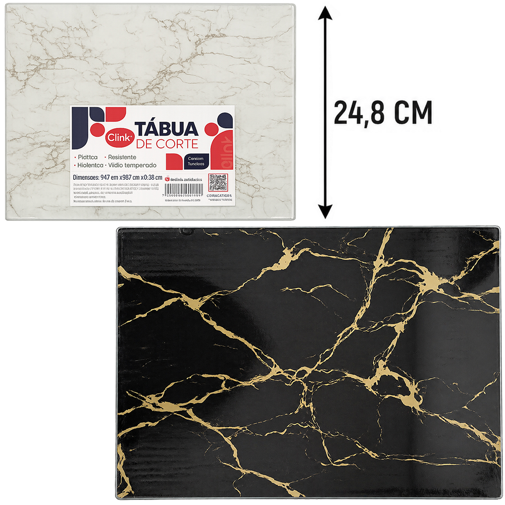 TABUA DE CORTE DE VIDRO MULTIUSO RETANGULAR MARMORE PRETO / BRANCO 34,6X24,8CM