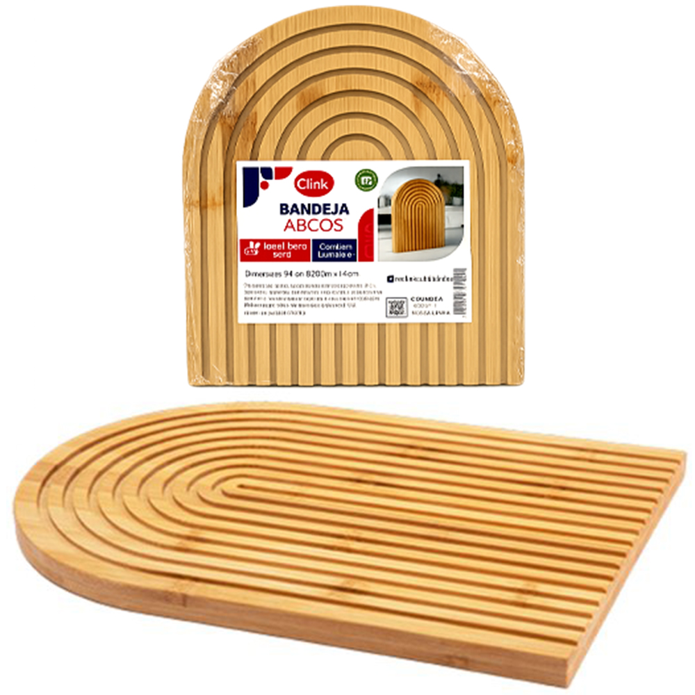 BANDEJA TABUA DE CORTE DE MADEIRA / BAMBU ARCOS MULTIUSO 25X20X1,4CM