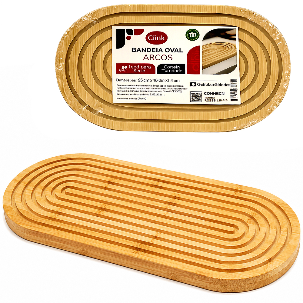 BANDEJA TABUA DE CORTE DE MADEIRA / BAMBU ARCOS MULTIUSO OVAL 28X16X1,4CM