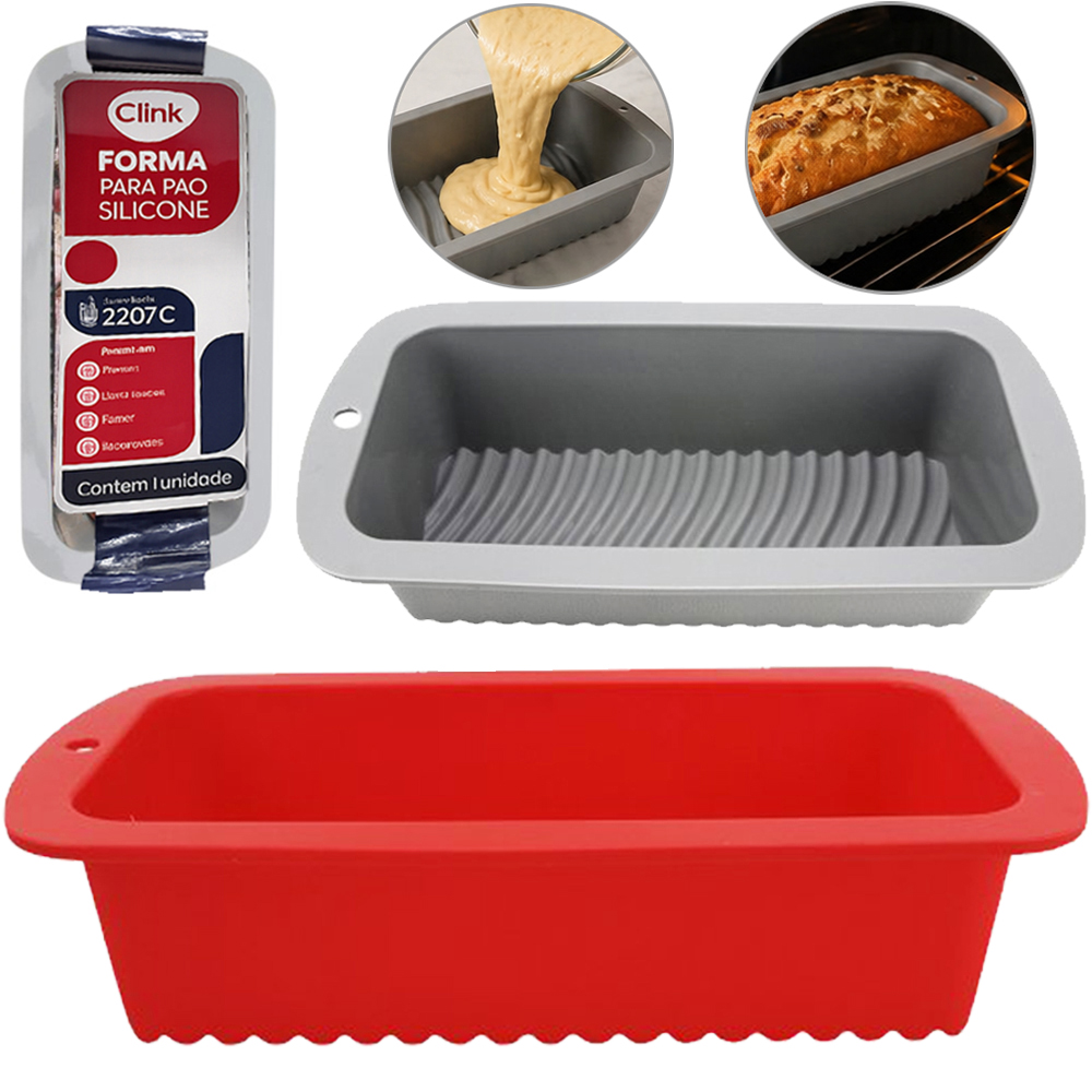 FORMA DE SILICONE RETANGULAR PARA BOLO / PAO 26,5X13X6,5CM