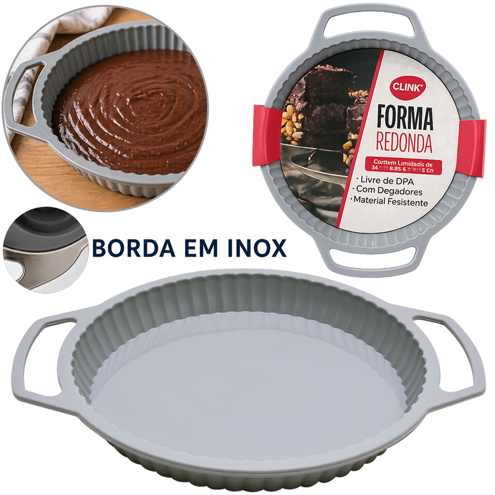 FORMA DE SILICONE REDONDA PARA BOLO / TORTA COM BORDA DE INOX 2,5X32X26CM DE Ø