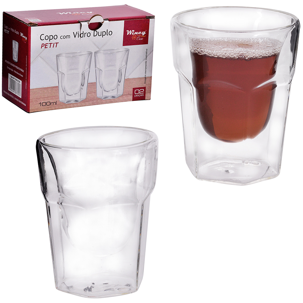 JOGO DE COPO DE VIDRO BOROSSILICATO COM PAREDE DUPLA BISTRO PETIT COM 2 PECAS 100ML