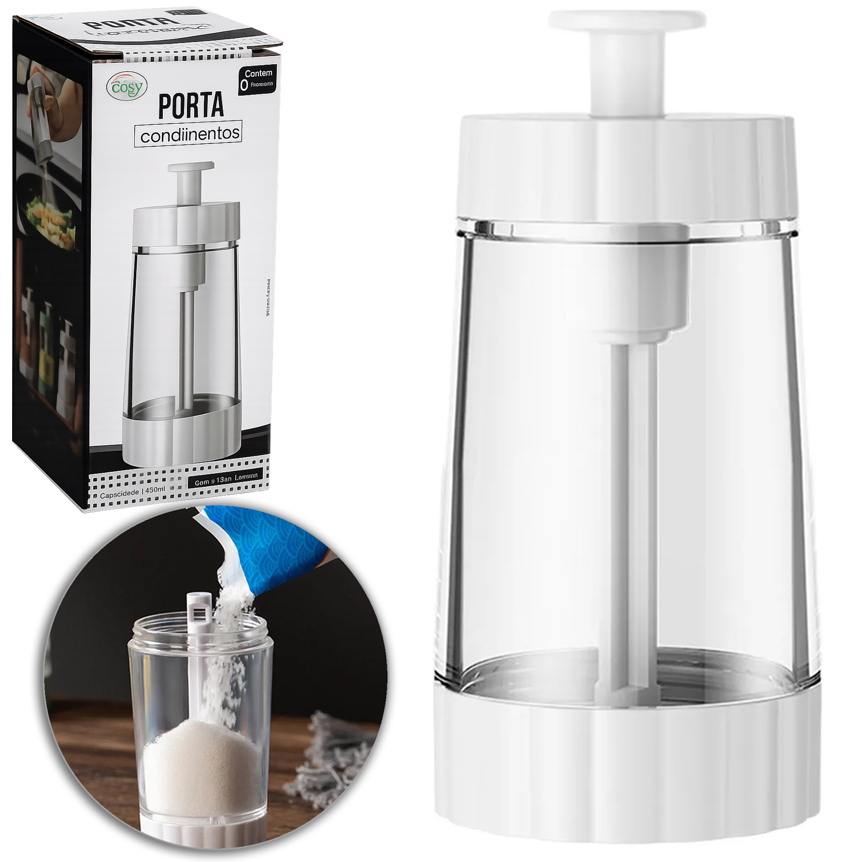 PORTA CONDIMENTO DE PLASTICO COM BOTAO DOSADOR 140ML