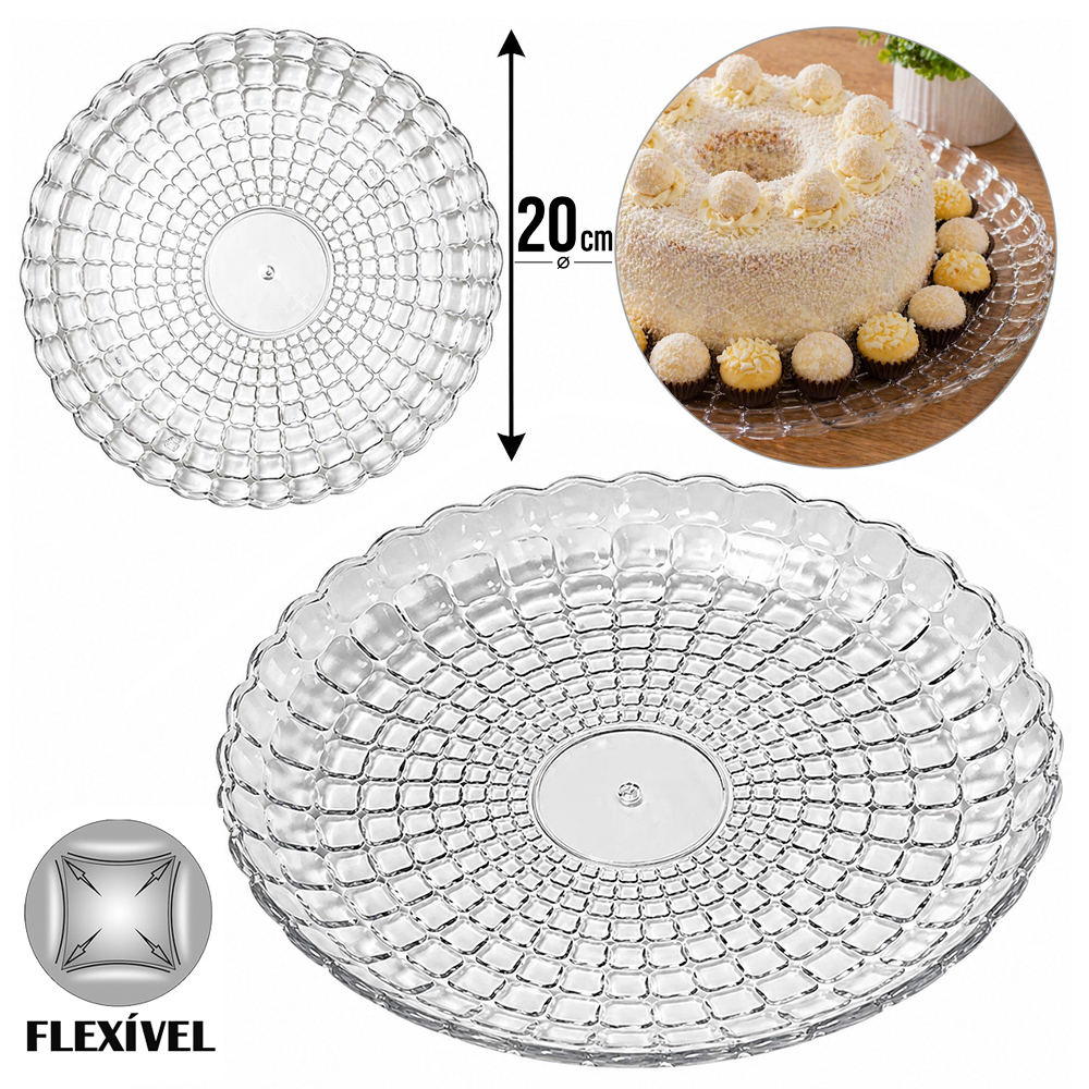 BANDEJA PRATO DE PLASTICO PET FLEXIVEL REDONDA PARA SOBREMESA P 2,5X20CM DE Ø