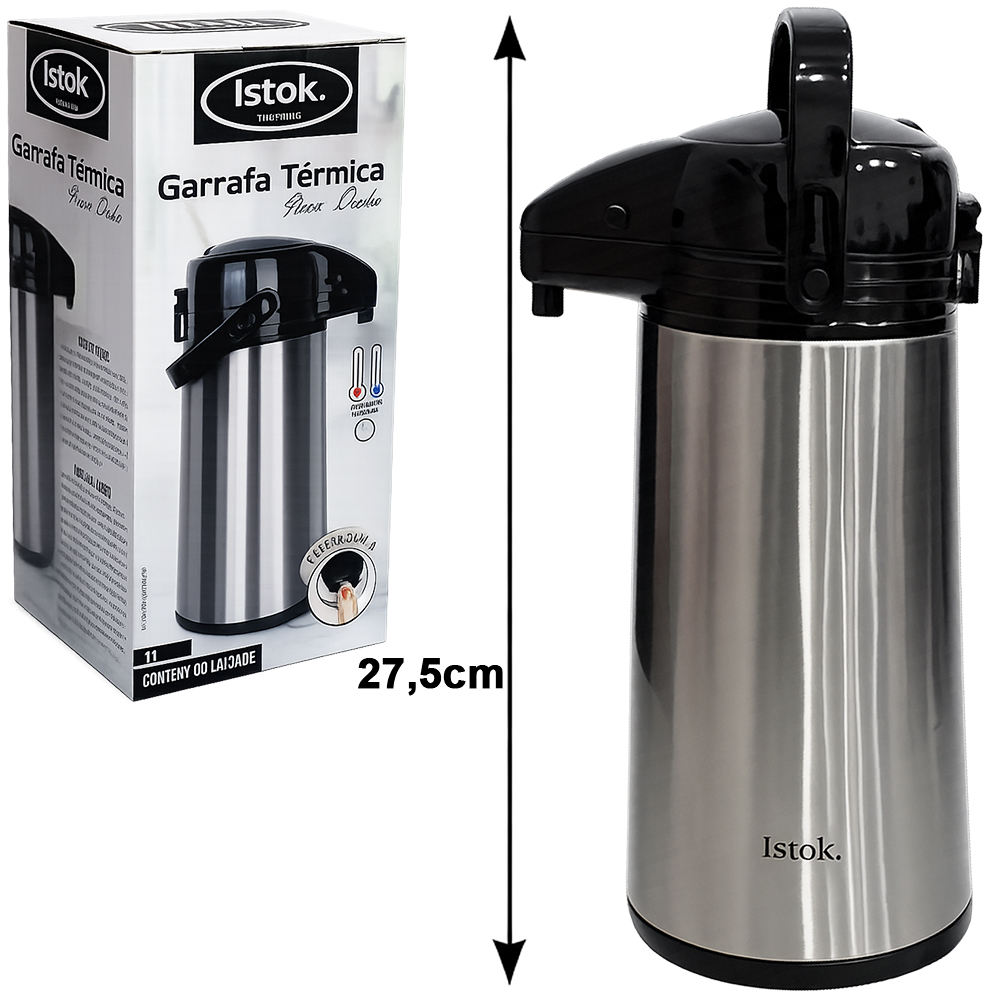 GARRAFA TERMICA DE INOX COM AMPOLA DE VIDRO + TRAVA NA TAMPA  DOHA 1L