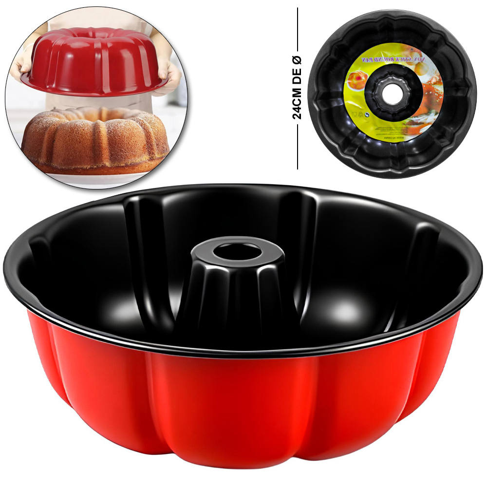 FORMA ASSADEIRA DE ACO CARBONO ANTIADERENTE PARA BOLO / TORTA / PUDIM 6,8X24CM DE Ø