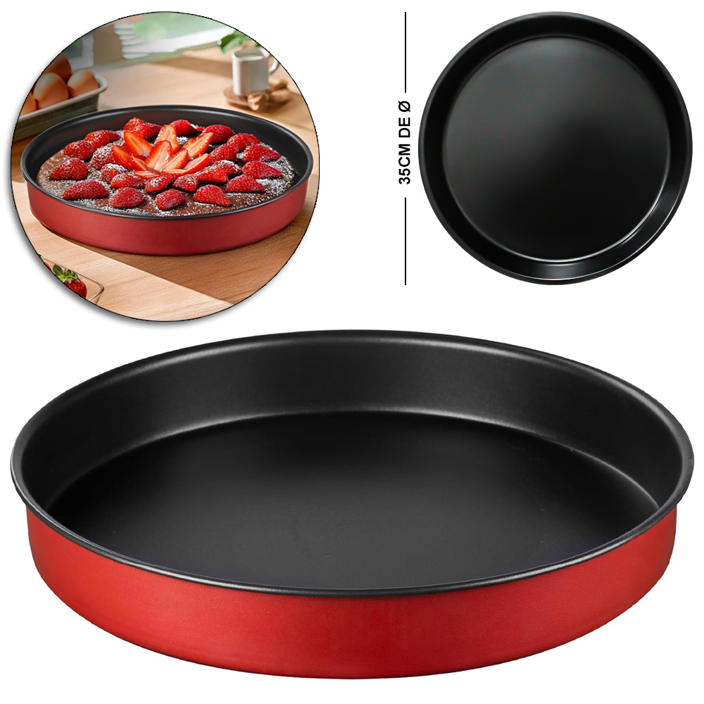 FORMA ASSADEIRA DE ACO CARBONO ANTIADERENTE REDONDA 4,5X35CM DE Ø