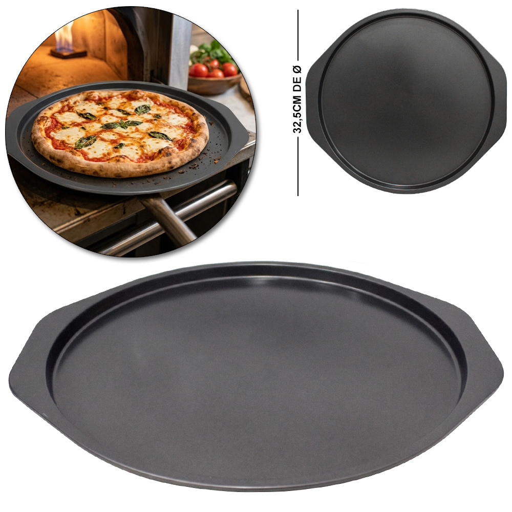 FORMA ASSADEIRA DE ACO CARBONO COM ALCA PARA PIZZA 35X32,5CM DE Ø