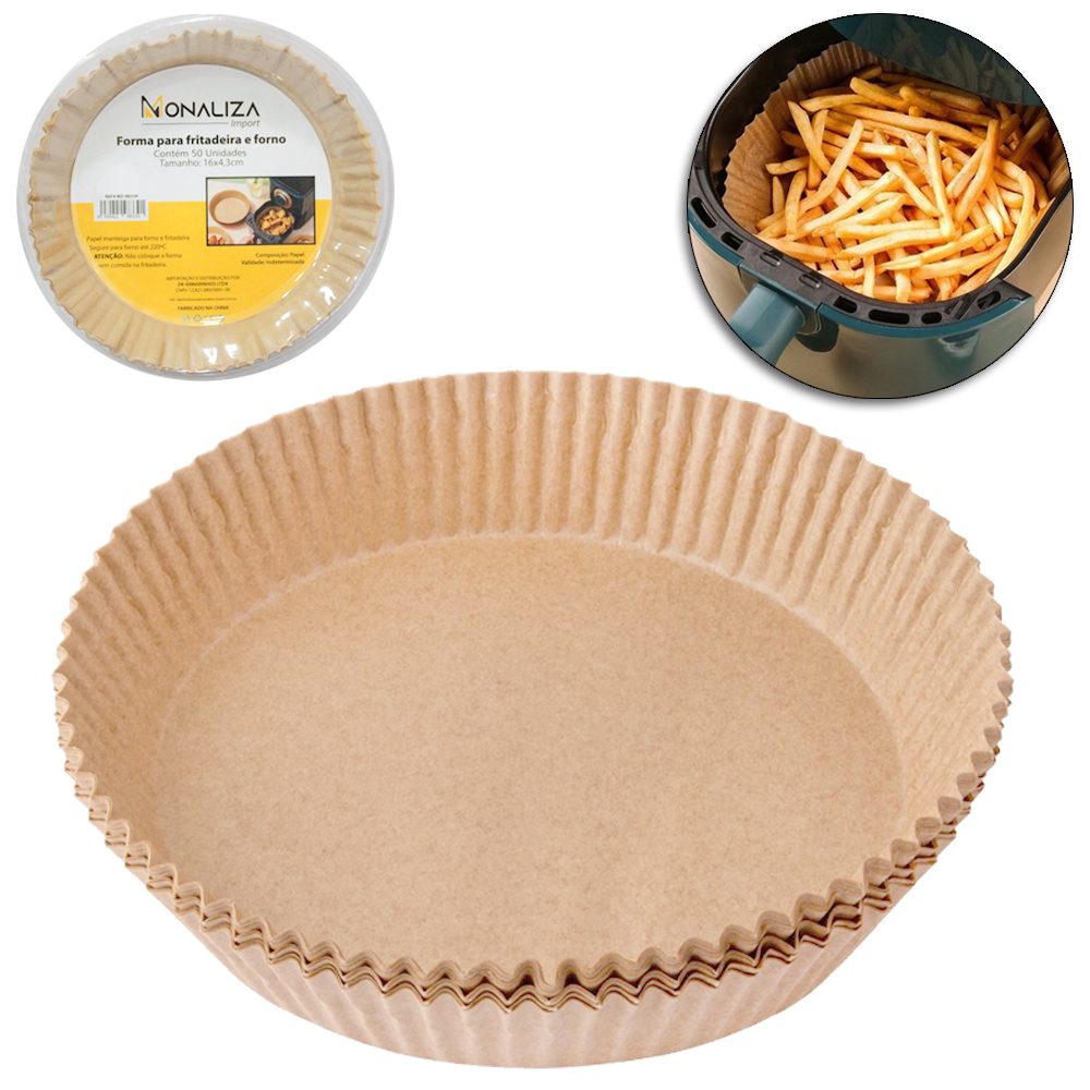FORMA DE PAPEL REDONDA DESCARTAVEL PARA AIR FRYER / FRITADEIRA ELETRICA 50 PECAS 16/20CM DE Ø