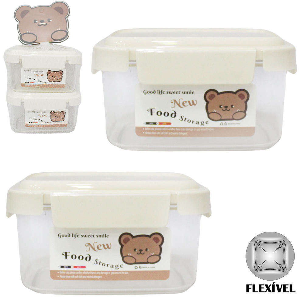 CONJUNTO DE POTE DE PLASTICO PET FLEXIVEL RETANGULAR COM TAMPA HERMETICA E TRAVA 2 PECAS 350ML NA REDE