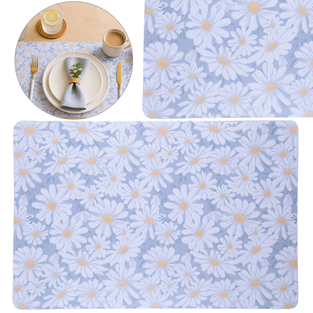 TOALHA LUGAR AMERICANO DE PLASTICO RETANGULAR CAMPO DE MARGARIDAS AZUL 43,5X28,5CM
