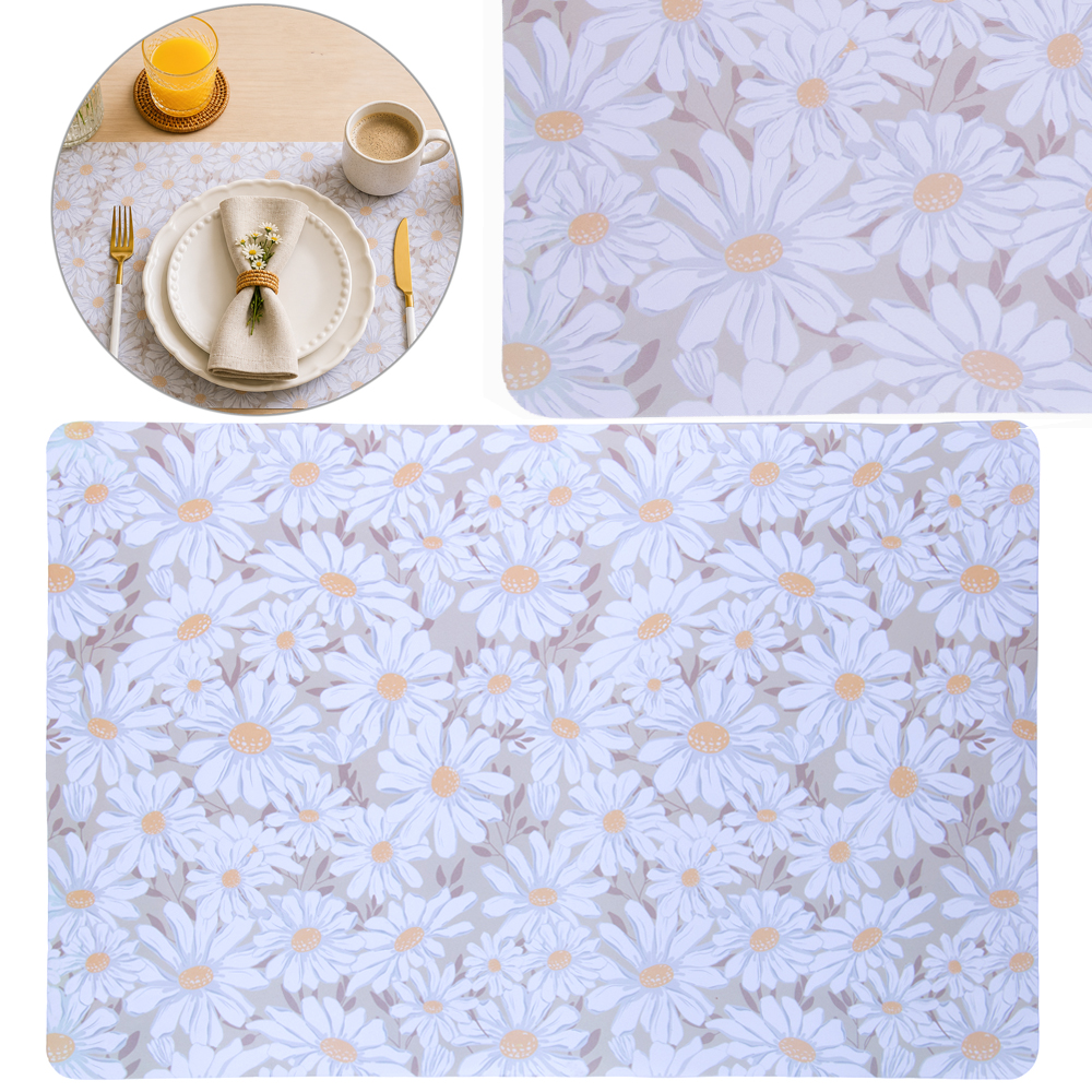TOALHA LUGAR AMERICANO DE PLASTICO RETANGULAR CAMPO DE MARGARIDAS BEGE 43,5X28,5CM